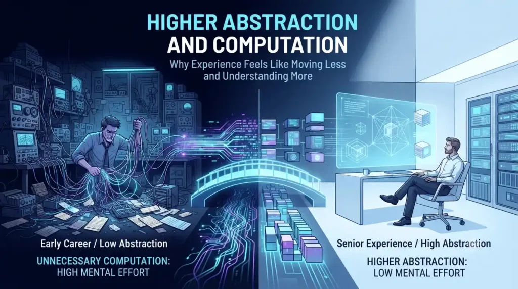 Higher Abstraction and Computation: Why Experience Feels Like Moving Less and Understanding More